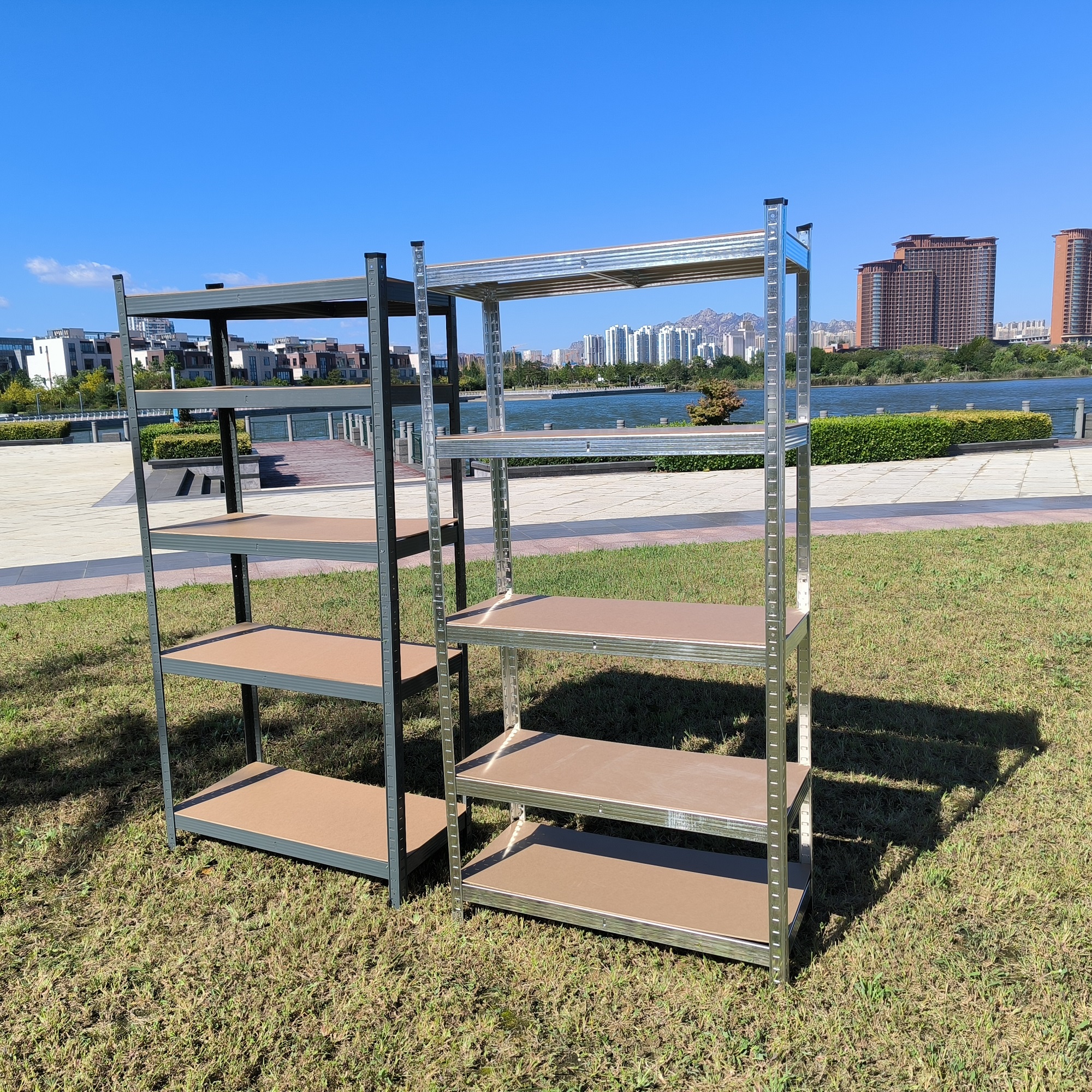 Estante de armazenamento de alta qualidade, preta/prateada, para paletes, sistema de prateleiras para armazém, prateleiras de aço com 5 camadas.