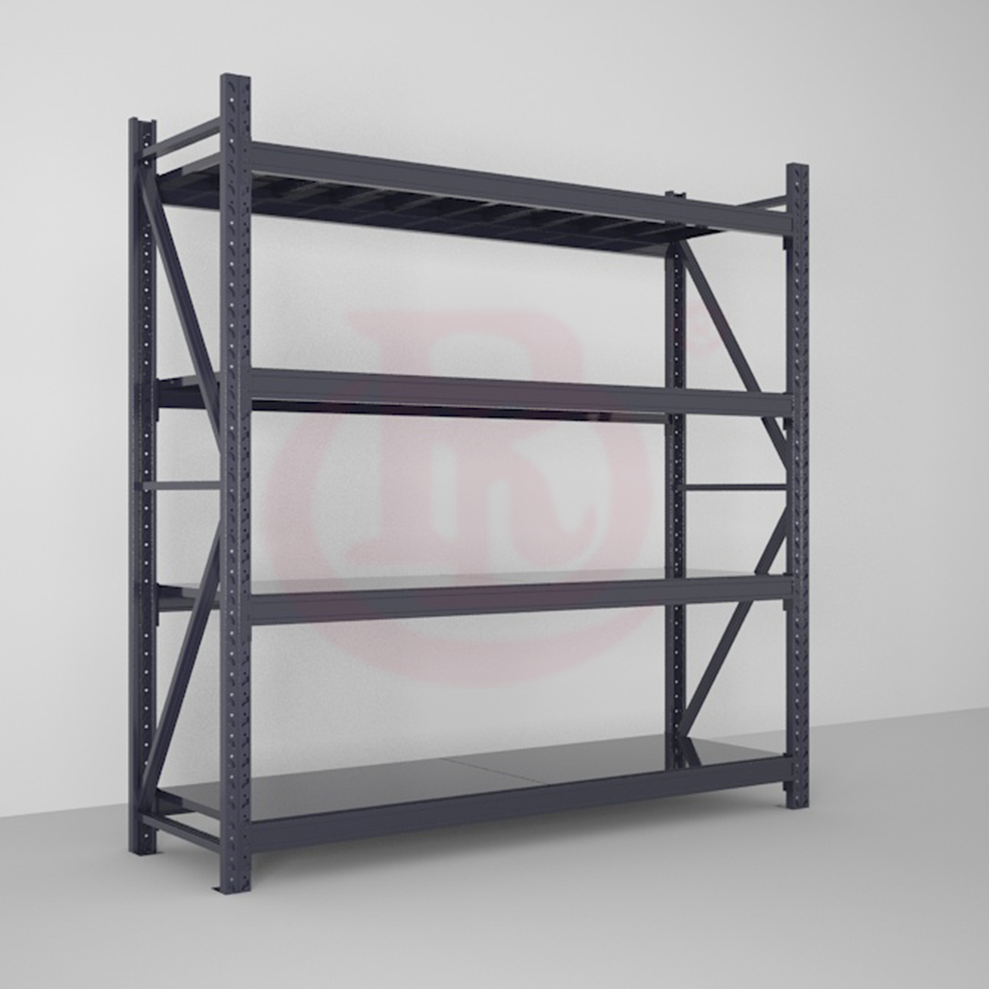 Estante reforçada com 5/6 camadas, capacidade de 300 kg, em aço laminado a frio, ajustável para armazenamento de alta densidade.