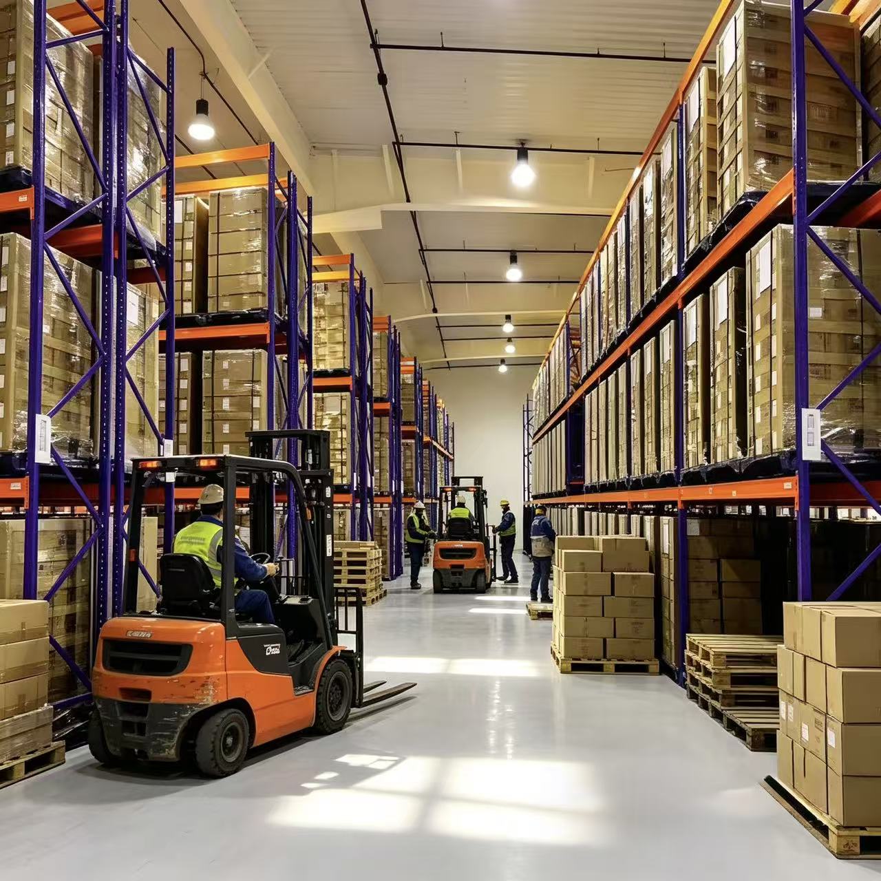 Sistema de estantes drive-in, estantes de armazenamento de alta densidade para armazéns, estantes metálicas industriais personalizadas e resistentes, ajustáveis ​​para paletes.