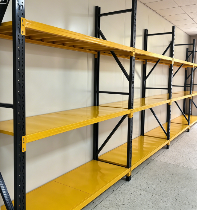 Estante industrial metálica empilhável, leve, em aço, ajustável, sem parafusos, para armazenamento em armazém, com revestimento em pó.