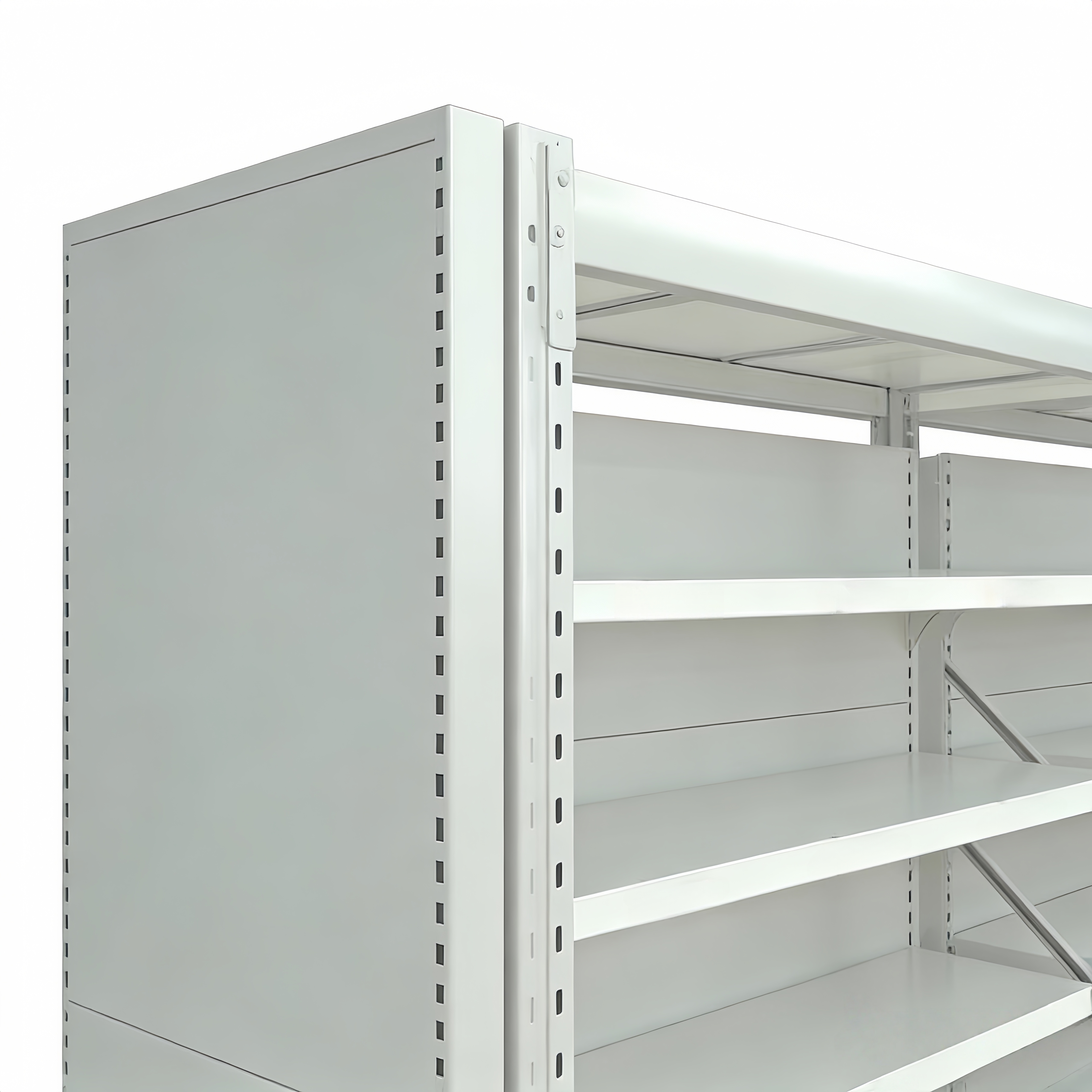 Sistema de estantes de armazenamento de armazém multicamadas, ajustáveis, leves e de dupla face, com capacidade de 150 kg por camada e camadas personalizáveis.
