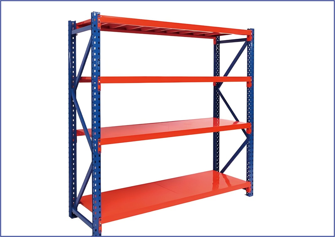 Prateleiras de armazenamento em aço leve a médio, com proteção anticorrosiva, ajustáveis ​​e com sistema cantilever, ideais para uso em garagens, armazéns e fábricas.