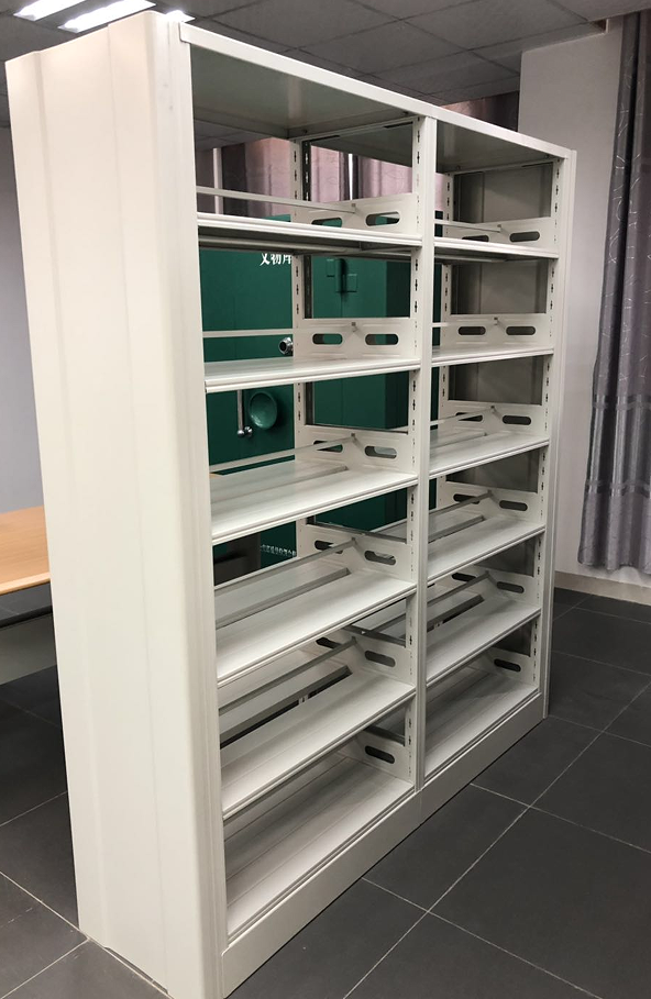 Estantes de aço personalizadas de dupla face - Design moderno, durável e ecológico para faculdades, escolas, hospitais e livrarias.