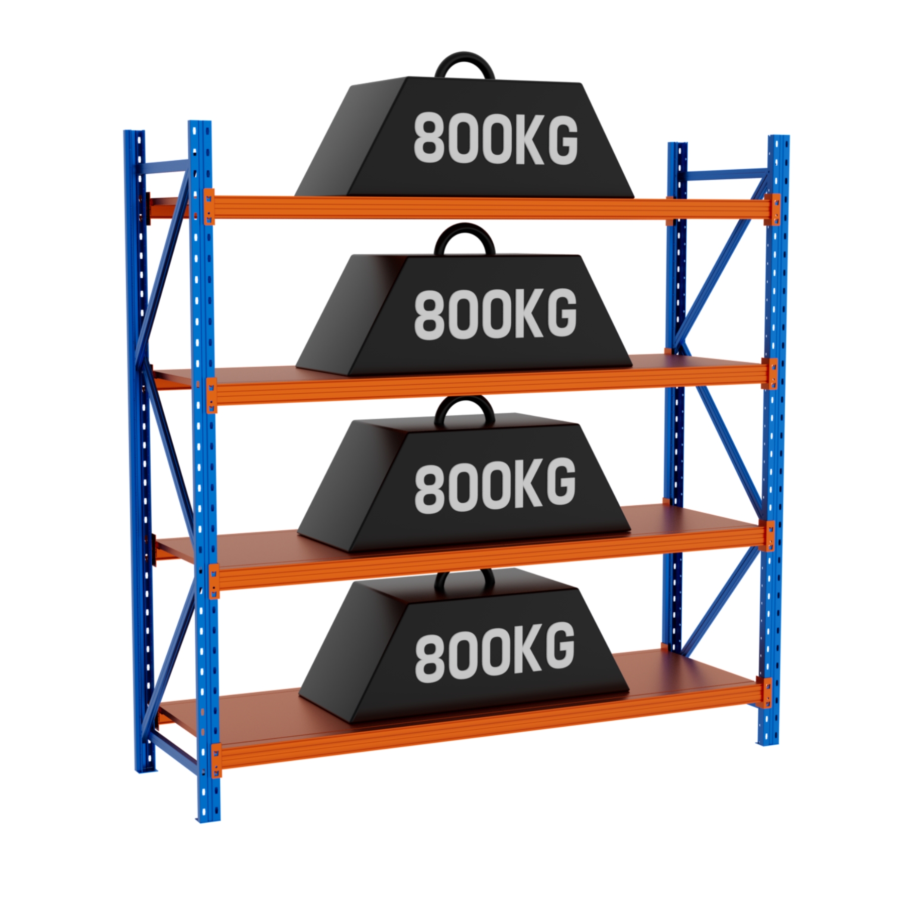 Sistema de estanteria para paletes de aço, 4 camadas, 800 kg, para serviço médio-pesado, direto da fábrica. Estanteria ajustável de grande vão para armazenamento em armazém.