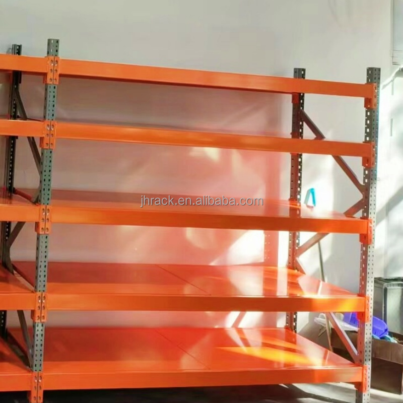 Estante de armazenamento industrial de aço de grande vão, com prateleiras empilháveis ​​de carga média, sem parafusos, à venda.