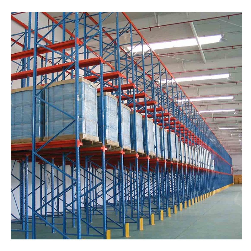 [Rongle] Sistema de estantes de aço de 2 camadas para corredores, com sistema drive-in, para uso pesado em armazéns (azul/vermelho)