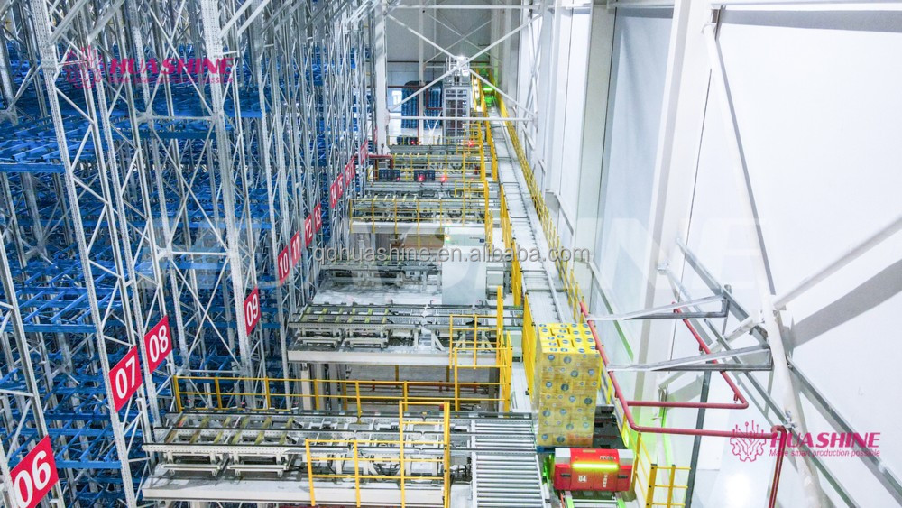 Quality AUTOMATED Warehouse Storage ASRS Pallet package flow rack with slide roller WITH MES HUASHINE INTELLIGENT
