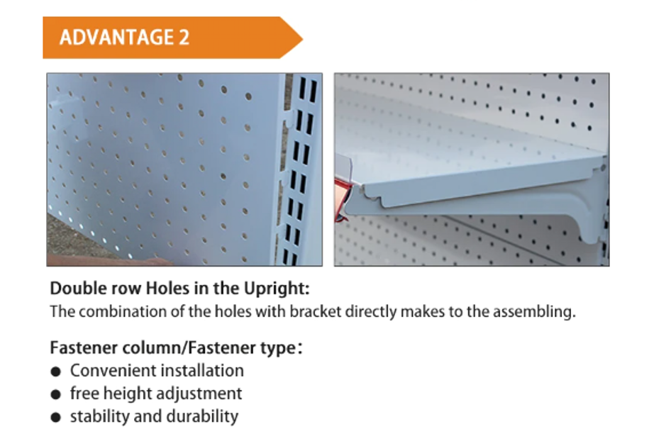 PFT PFT-04 Heavy Duty Double-Sided Metallic Supermarket Rack Epoxy Powder Coating Solid Shelf Adjustable Shelf (Depth 36-52cm)