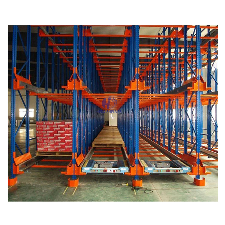 Sistema de estantes Shuttle Rack Shuttle Drive-in, estantes porta-paletes de dupla profundidade, sistema de estantes de aço para armazenamento com rodas.