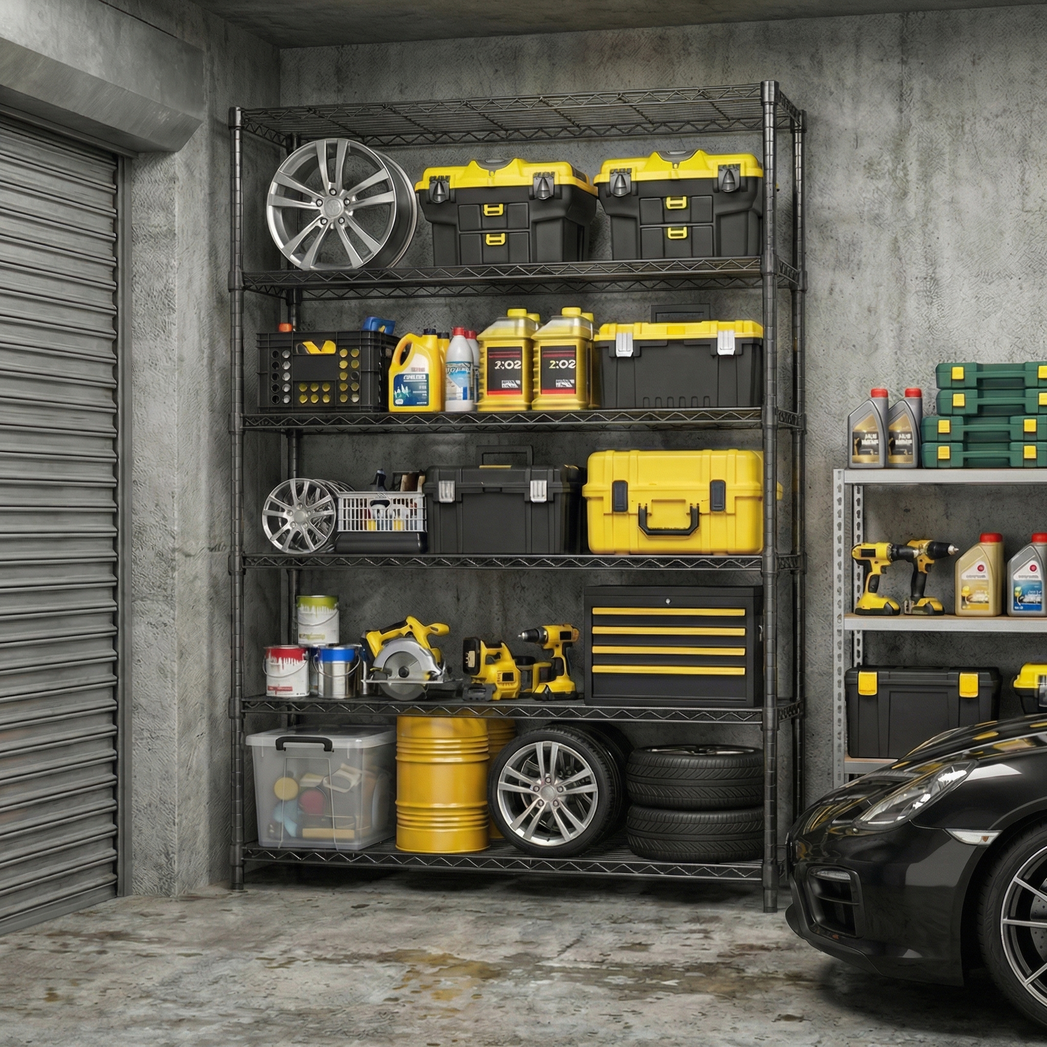 Estante de arame MZG estilo industrial, grande, com 6 prateleiras, resistente, capacidade de 2100 libras (aproximadamente 950 kg), revestida a pó, para armazenamento em garagem, sala de estar e guarda-roupa.