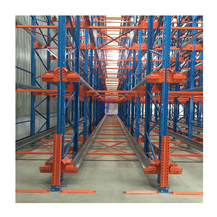 Sistema de estantes Shuttle Rack Shuttle Drive-in, estantes porta-paletes de dupla profundidade, sistema de estantes de aço para armazenamento com rodas.