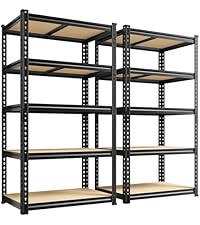 Estante industrial de armazenamento com 5 camadas, resistente, ajustável, sem parafusos, com rebites, proteção contra corrosão, para armazéns. Revestimento em pó.