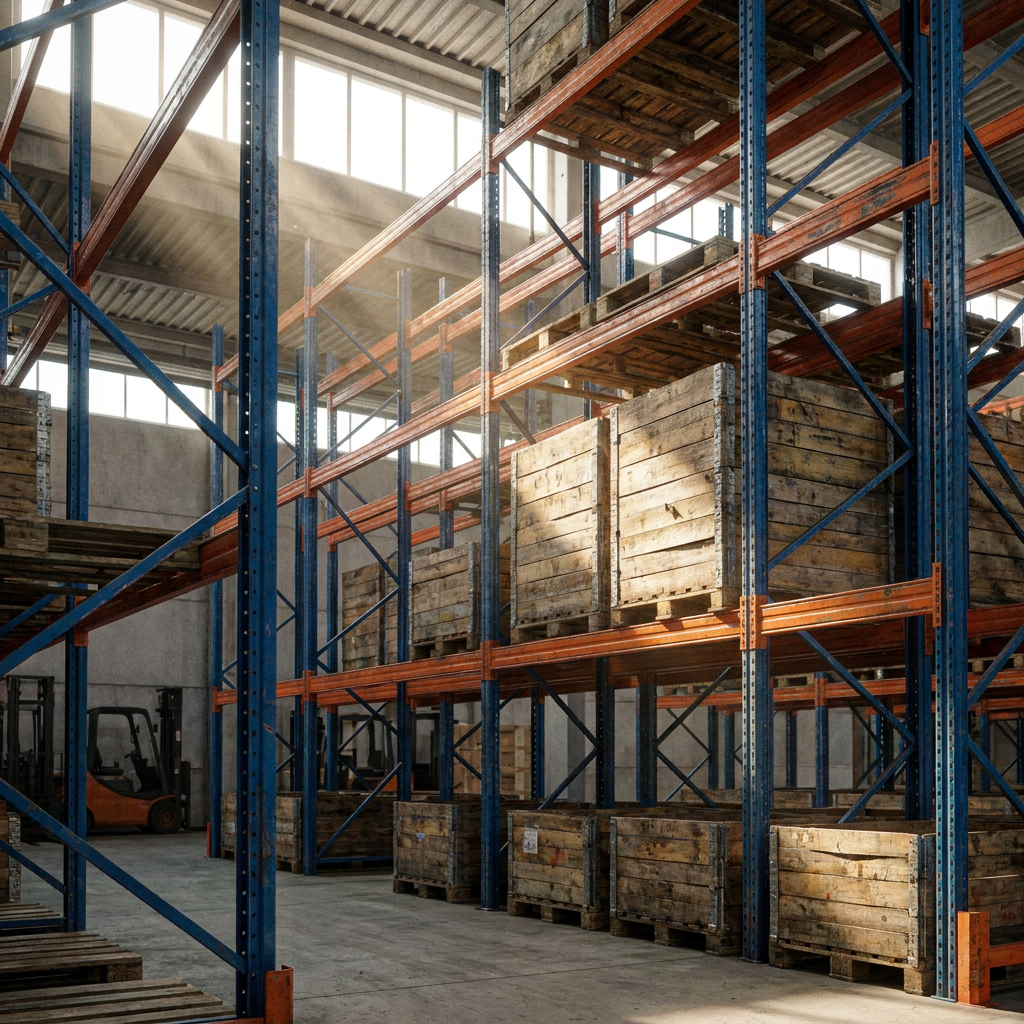 Estante porta-paletes multinível com capacidade de carga de 3000 kg, para armazéns e fábricas.
