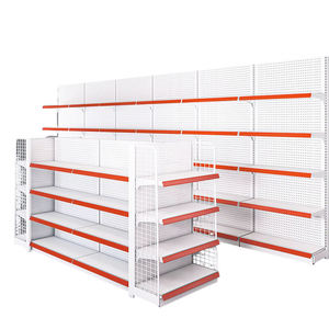 Prateleira metálica reforçada para supermercado, dupla face, com 1 prateleira, profundidade ajustável de 400 a 600 mm e altura de 1500 a 1900 mm.