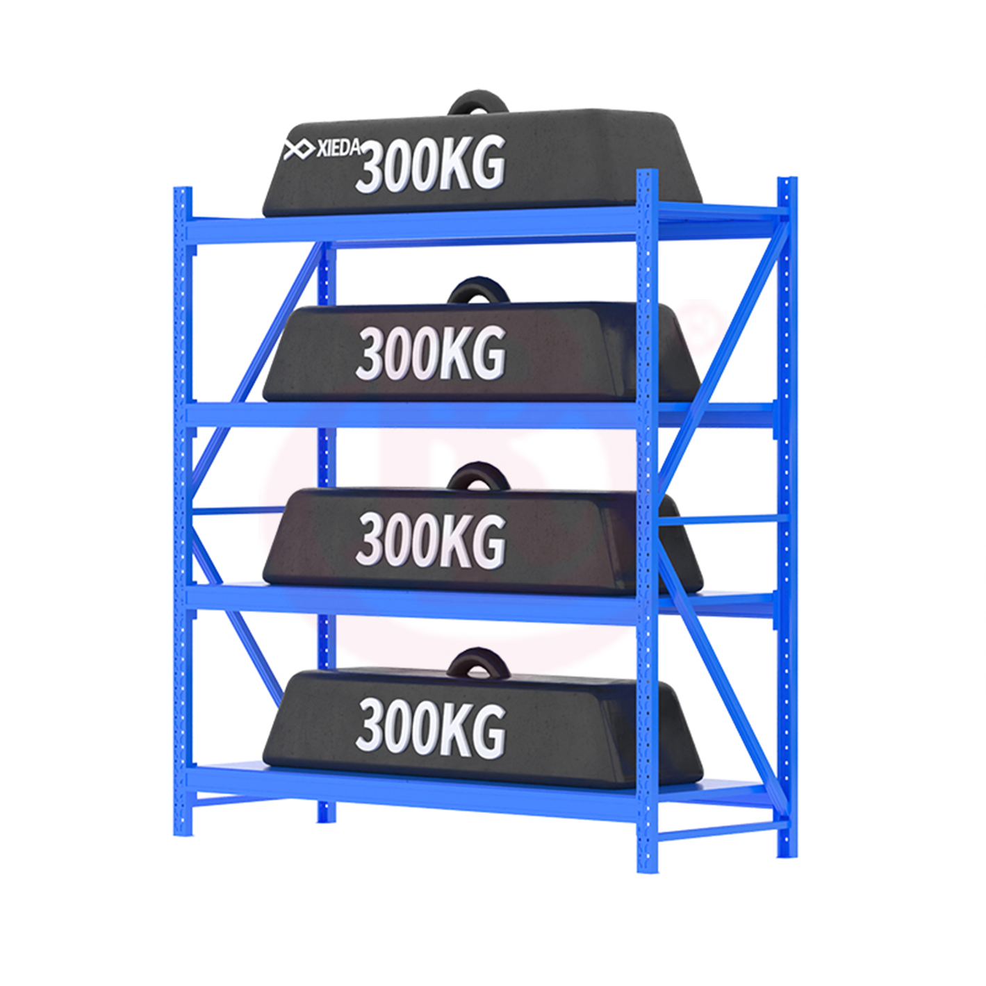Estante reforçada com 5/6 camadas, capacidade de 300 kg, em aço laminado a frio, ajustável para armazenamento de alta densidade.