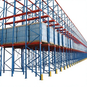 [Rongle] Sistema de estantes de aço de 2 camadas para corredores, com sistema drive-in, para uso pesado em armazéns (azul/vermelho)