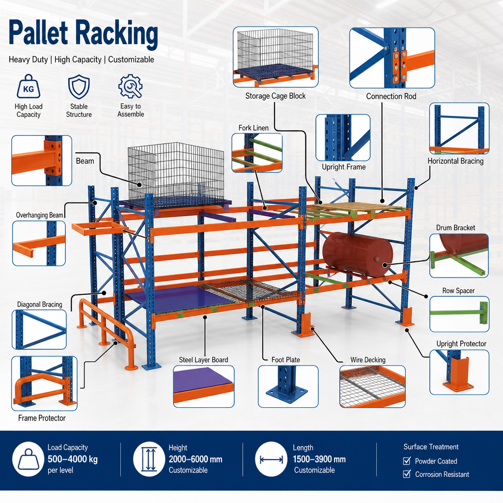 JIAQIJIASHENG Sistema de estanteria para armazéns com alta capacidade de carga, em aço reforçado, para paletes e outros materiais industriais.