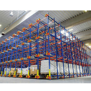 Sistema de estantes Shuttle Rack Shuttle Drive-in, estantes porta-paletes de dupla profundidade, sistema de estantes de aço para armazenamento com rodas.